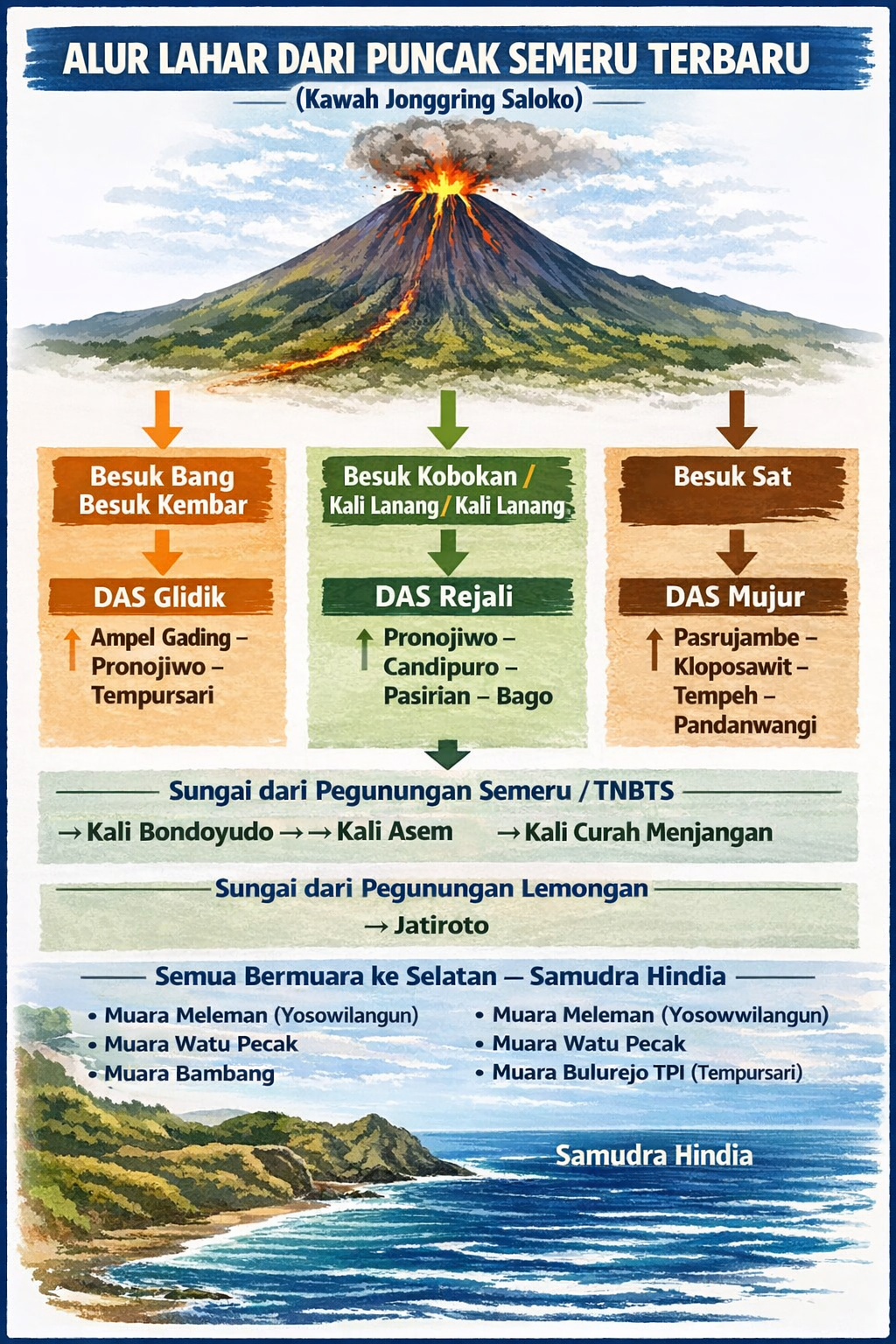 Alur Lahar dan Sistem DAS Gunung Semeru Menuju Pesisir Selatan Lumajang